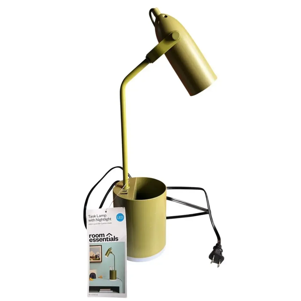 Room Essentials Olive Green Task Lamp w/ Nightlight NEW